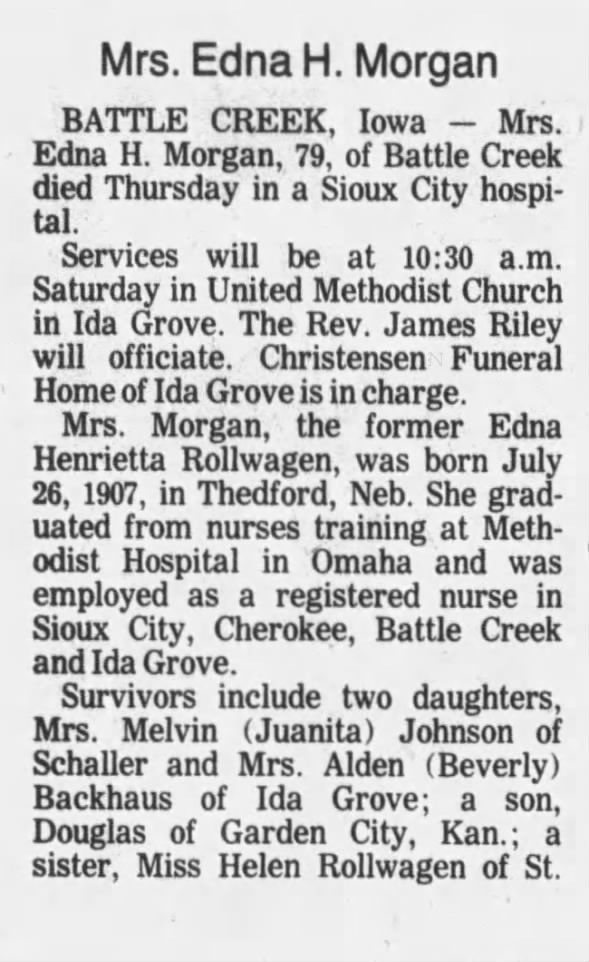 Obituary for Edna Henrietta Morgan (Aged 79)